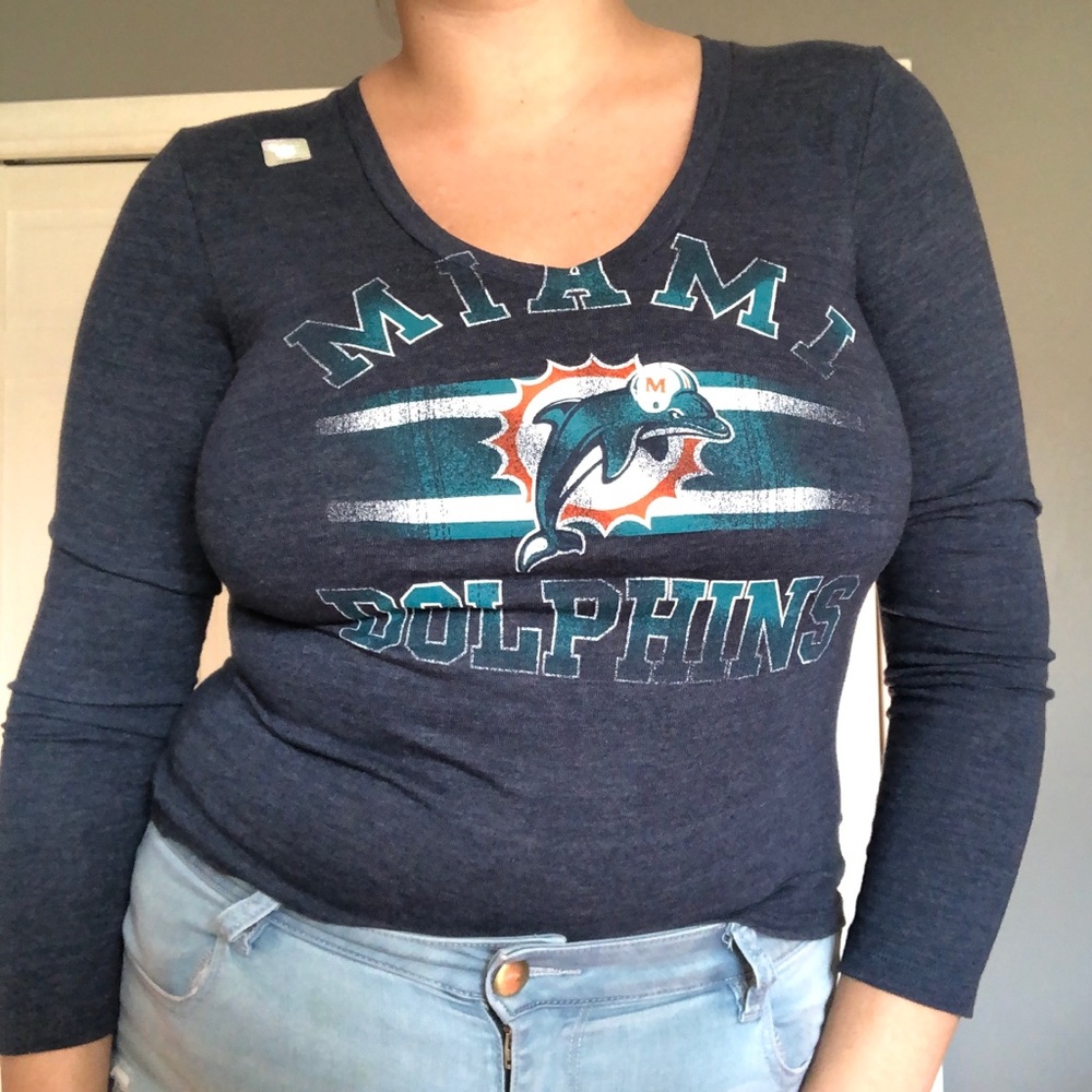 Miami Dolphins Long Sleeve V Neck Tee